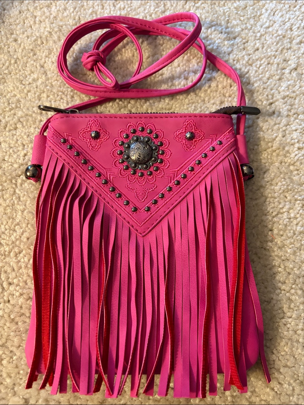 American Bling Pink Fringe Western Style Cell Phone Purse with Stud Accents